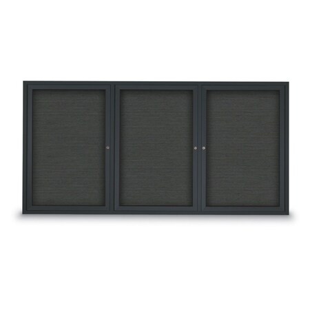 United Visual Products 96"x48" 3-Door Enclosed Outdoor Letterboard, Grey Felt/Black UV1163DTD9648-BLACK-GREY